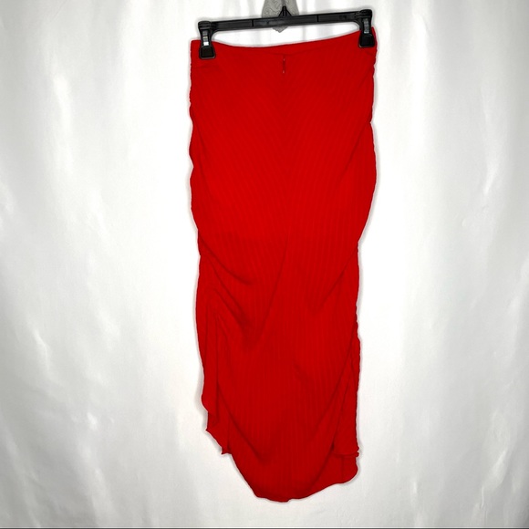 Lovers + Friends Brooke Midi Skirt XS Red Drawstring Ruched - Picture 6 of 12